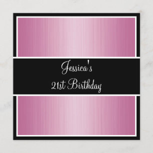 Birthday Party Pink Fine Stripes Black & White Invitation