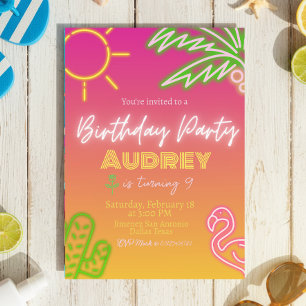 Birthday Party - Pink Neon Invitation