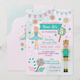Birthday Party Pink Nutcracker Christmas Ballet Invitation