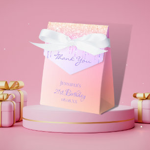 Birthday Party pink purple glitter thank you Favour Box