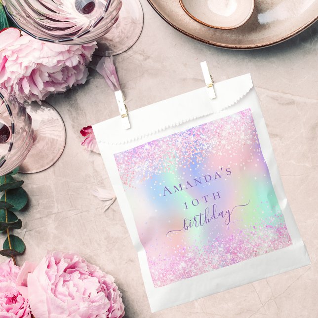 Birthday party pink purple holographic favour bags (Creator Uploaded)