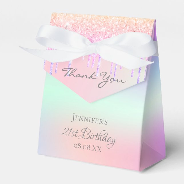Birthday Party pink purple holographic Favour Box (Front Side)