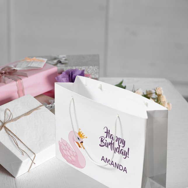 Birthday party pink purple princess swan cute large gift bag (Creator Uploaded)
