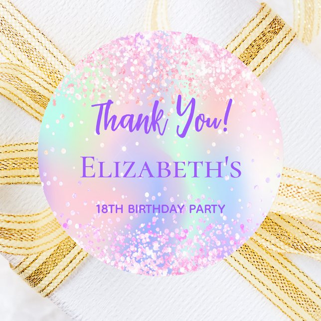 Birthday Party pink purple Thank You Classic Round Sticker (Creator Uploaded)