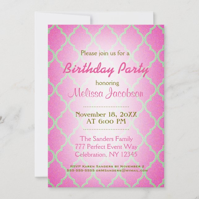 Birthday Party | Pink Quatrefoil Invitation (Front)