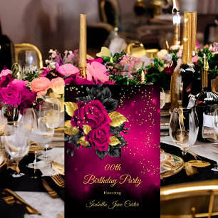 Birthday Party Pink Rose Floral Gold glitter Invitation
