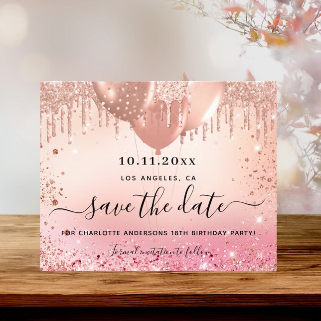 Birthday party pink rose gold budget save the date flyer (Creator Uploaded)
