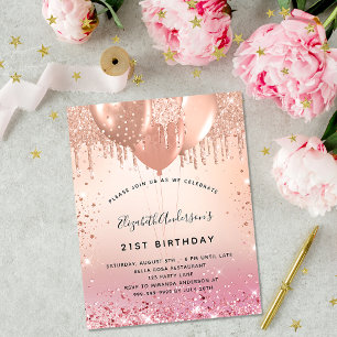 Birthday party pink rose gold invitation