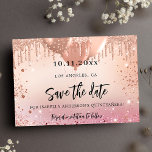 Birthday party pink rose gold save the date<br><div class="desc">A girly and trendy Save the Date card for a 18th (or any age) birthday party. A blush pink, rose gold gradient background decorated with drips, sparkles, and balloons. Personalize and add a date and name/age. The text: Save the Date is written with a large trendy hand lettered style script....</div>