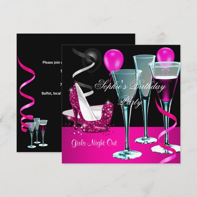 Birthday Party Pink Shoe Heels Wine Stiletto Invitation (Front/Back)