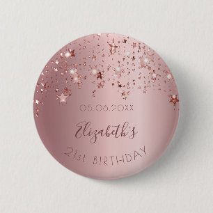 Birthday party pink stars saprkle monogram 6 cm round badge