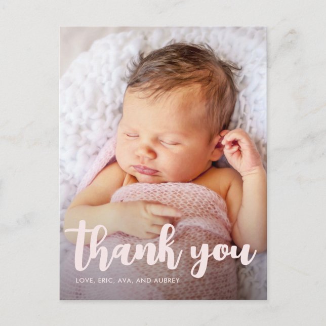 Birthday Party Pink Thank You Script Full Photo Postcard (Front)