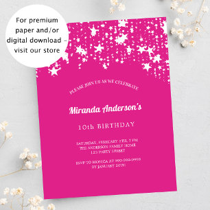 Birthday party pink white stars budget invitation flyer
