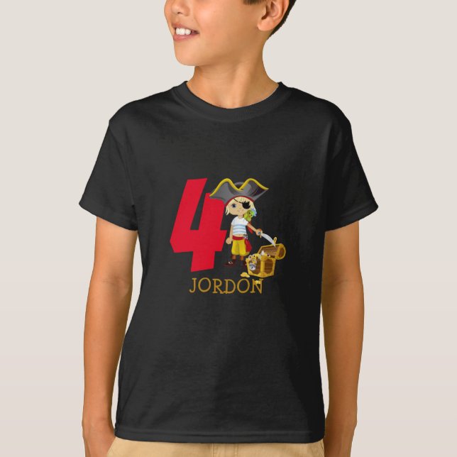 Birthday Party Pirate 4th Name  T-Shirt (Front)
