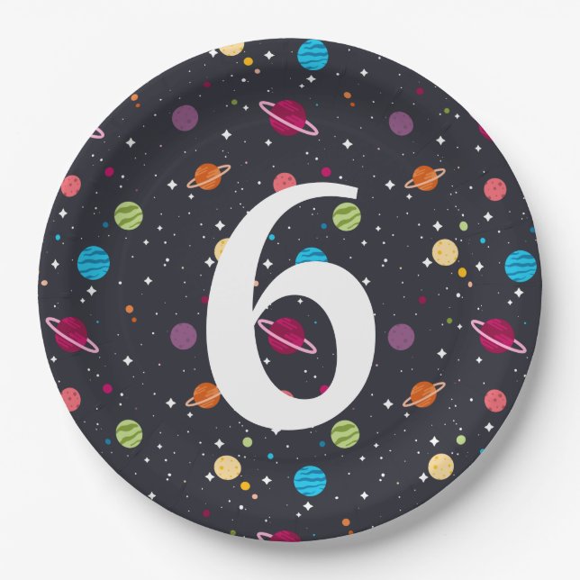 birthday party planets and stars paper plate (Front)