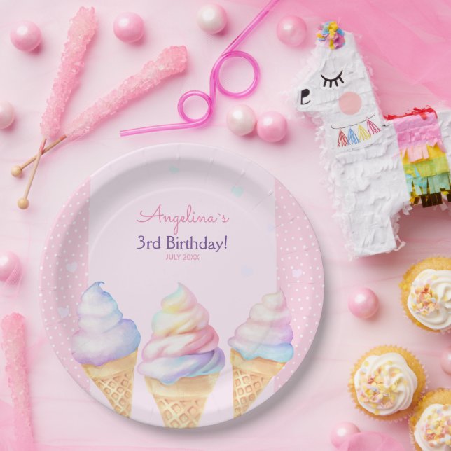 Birthday Party Plates with sweet ice cream. (Party)