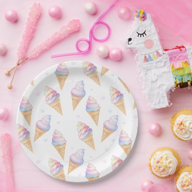 Birthday Party Plates with sweet ice cream. (Party)