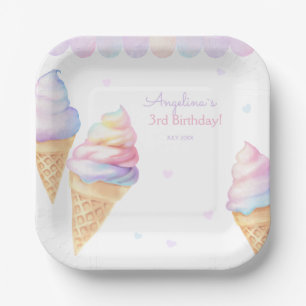 Birthday Party Plates with sweet ice cream.