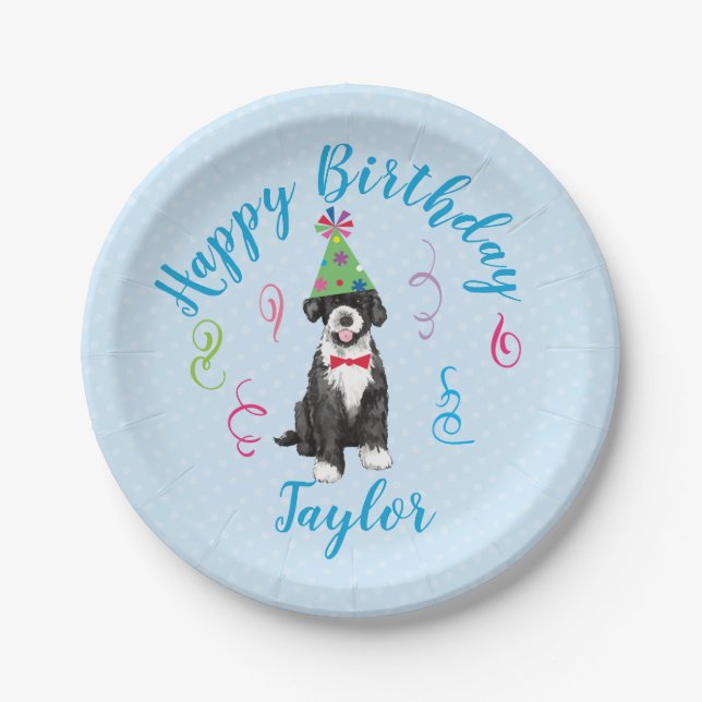 Birthday Party Portuguese Water Dog Paper Plates (Front)