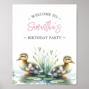 Birthday Party Posters Duck Welcome Sign Pink