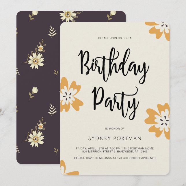 Birthday Party Pretty Rustic Floral Invitation (Front/Back)