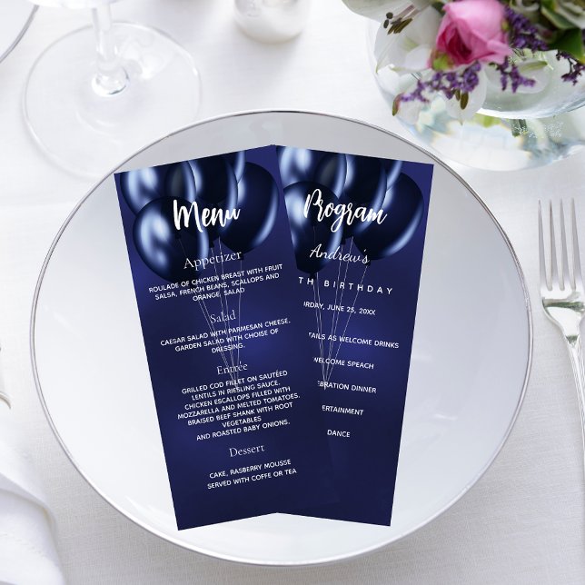 Birthday party program menu navy blue (Creator Uploaded)