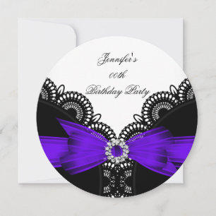 Birthday Party Purple Black White Lace Diamond Top Invitation