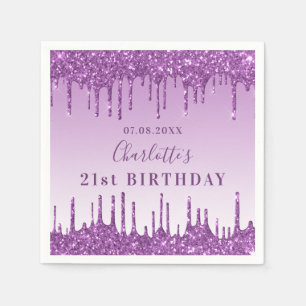 Birthday party purple glitter drip monogram luxury napkin