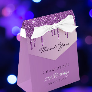 Birthday Party purple glitter monogram thank you Favour Box
