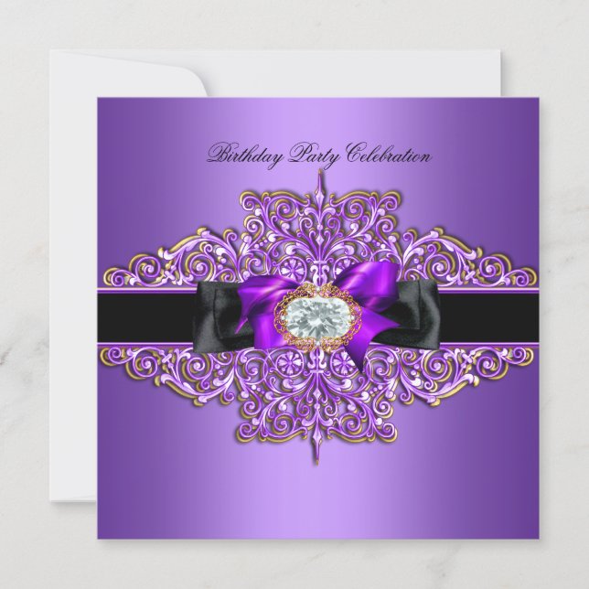 Birthday Party Purple Gold Jewels Image Invitation (Front)