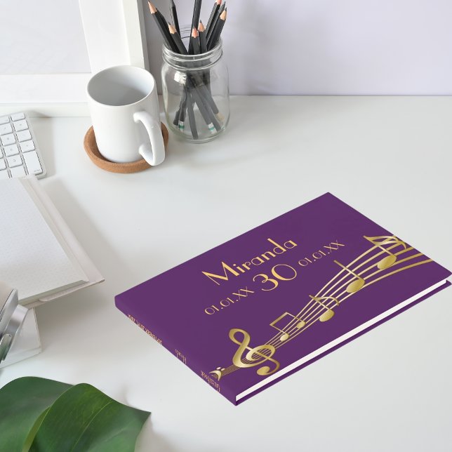 Birthday party purple gold music notes name guest book (Creator Uploaded)