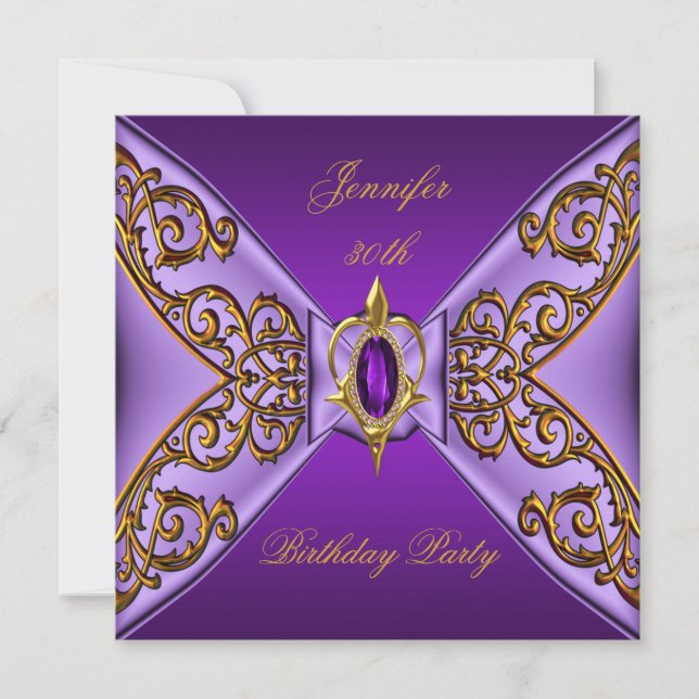 Birthday Party Purple Gold on Purple Jewel Invitation (Front)
