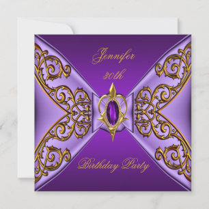 Birthday Party Purple Gold on Purple Jewel Invitation