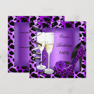 Birthday Party Purple Leopard Black Shoes Invitation