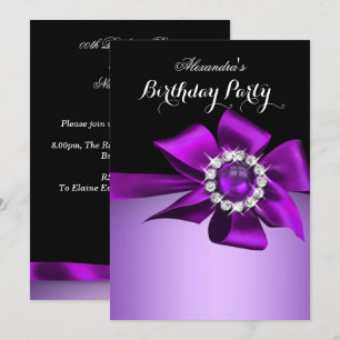 Birthday Party Purple Pearl Diamond Bow Invitation