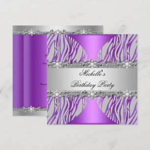 Birthday Party Purple Silver Grey Pearl Diamond Invitation