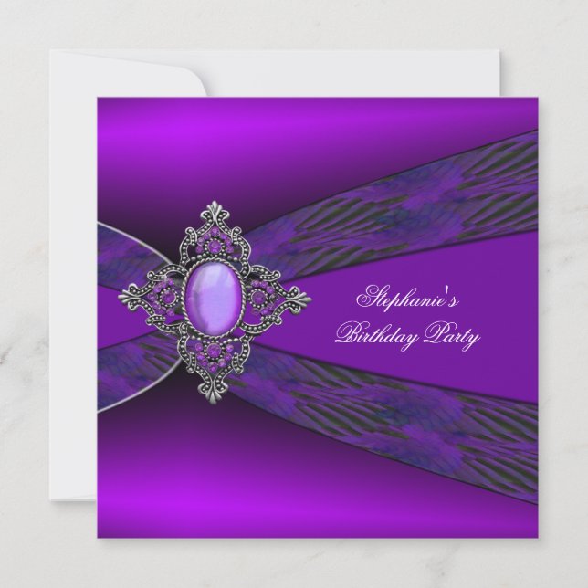 Birthday Party Purple Silver Jewel Invitation (Front)