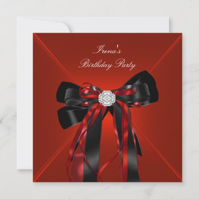 Birthday Party Red Black Jewel Bow Invitation (Front)