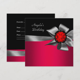 Birthday Party Red Black Red Jewel Grey Bow Invitation