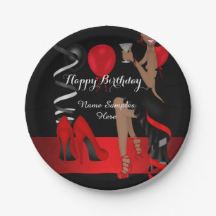 Birthday Party Red Black Shoe High Heels Ethnic Paper Plate