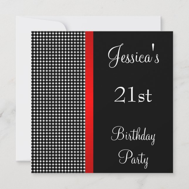 Birthday Party Red Black & White Dots Pattern Invitation (Front)