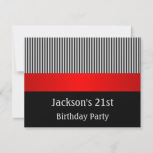 Birthday Party Red Black & White Stripes Invitation