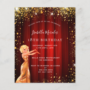 Birthday party red gold glitter dress movie budget flyer