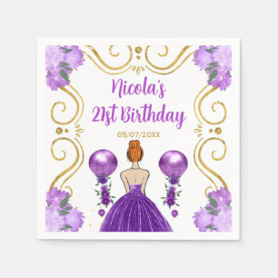 Birthday Party Red Hair Princess in Purple Napkin