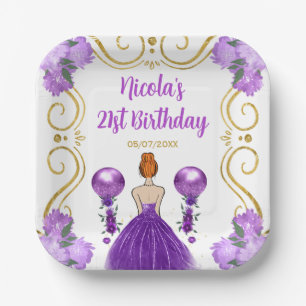 Birthday Party Red Hair Princess in Purple Paper Plate