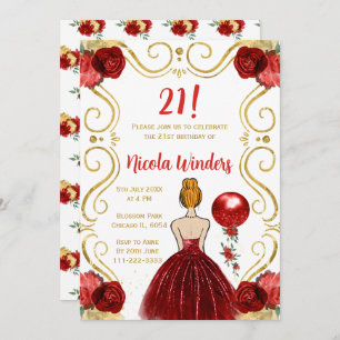 Birthday Party Red Hair Princess in Red Invitation
