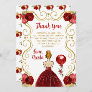 Birthday Party Red Hair Princess in Red Thank You Card