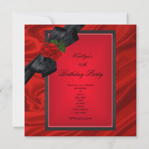 Birthday Party Red Rose Black Bow Invitation