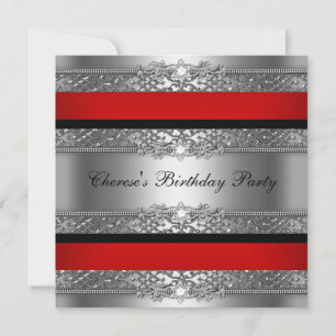 Birthday Party Red Silver Black Diamond Invitation