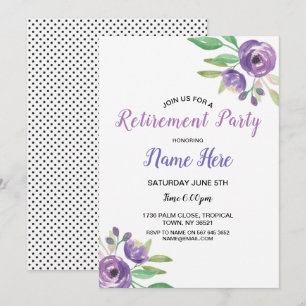 Birthday Party Retirement Flower Invite Purple